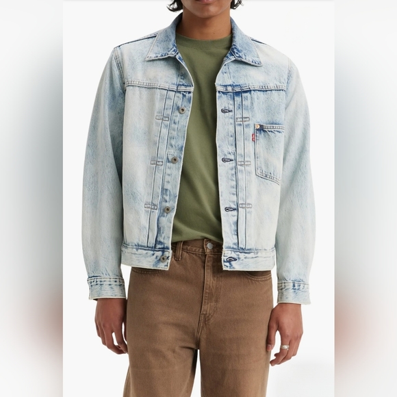LEVI'S Premium Type 1 Denim Trucker Jacket Double Pleated Cinch Back Men's Sz XL - Picture 2 of 8